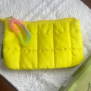 Style Lab NWOT Bright Yellow Quilted Wristlet Pouch with Coil Strap